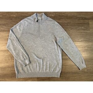 LL‎ BEAN 100% Merino Wool 1/4 Zip Mock Neck Sweater Mens XXL Gray Pullover A1